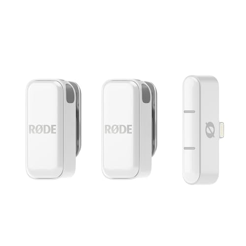 RØDE Wireless Micro - Wireless Microphone for Lightning iPhone (X Through 14) - Two Mics with Charge Case for Smartphone Content Creation, White - NOT for iPhone 15/16 or USB-C | Wireless Microphone for Lightning iPhone (X Through 14), Two Mics with Charg