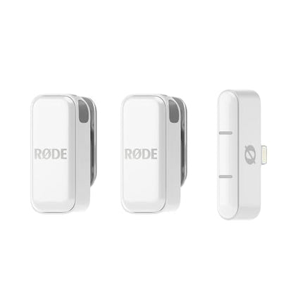 RØDE Wireless Micro - Wireless Microphone for Lightning iPhone (X Through 14) - Two Mics with Charge Case for Smartphone Content Creation, White - NOT for iPhone 15/16 or USB-C | Wireless Microphone for Lightning iPhone (X Through 14), Two Mics with Charg
