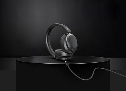 TRON Hybrid Active Noise Cancelling Wireless Headphones, Over-Ear Bluetooth Headphones with Spatial Audio, 60H Battery Life, Transparency Mode, Foldable Design, Travel Case Included (TR110)/Black