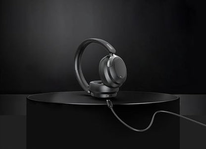 TRON Hybrid Active Noise Cancelling Wireless Headphones, Over-Ear Bluetooth Headphones with Spatial Audio, 60H Battery Life, Transparency Mode, Foldable Design, Travel Case Included (TR110)/Black
