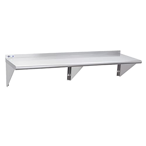 Profeeshaw NSF Stainless Steel Shelf 14” x 60”, Commercial Wall Shelving | 400 lb, Wall Mounted Metal Shelves, with Backsplash and 3 Brackets, for Restaurant, Bar, Utility Room, Kitchen and Garage - size: 14"x60"