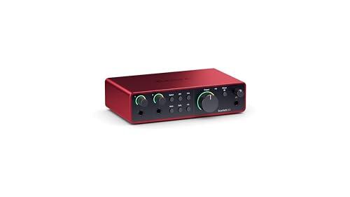 Focusrite Scarlett 2i2 4th Gen USB Audio Interface for Recording, Songwriting, Streaming and Podcasting — High-Fidelity, Studio Quality Recording, and All the Software You Need to Record | 2 Mic Preamps, 2 Hi-Z Instrument Inputs, 24-Bit/192kHz, 120dB Dyna