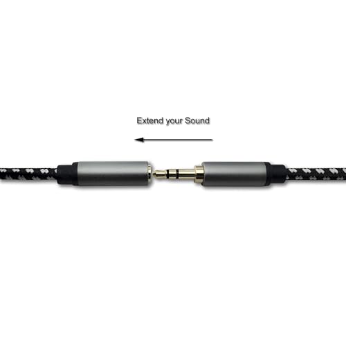 SatelliteSale Auxiliary 3.5mm Audio Jack Male to Female Digital Stereo Aux Extension Cable Universal Wire Black/White Nylon Cord 30 feet - size: 30 Feet