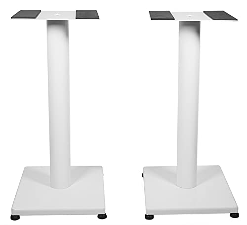 Rockville RS21W V2 Pair 21" Steel Bookshelf Speaker/Monitor Stands, White | 60 Lb Capacity, Cable Management, EVA Pads, Brass Spikes, Rubber Feet, 9x9 Top Plate, Brass Spikes, Powder Coated - color: White