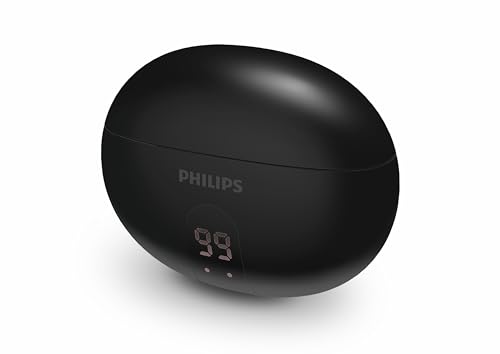 Philips T2520 True Wireless Earbuds, Bluetooth 5.4, Active Noise Cancelling, AI Mic Clear Calls, Dynamic Bass, 20H Battery, IPX4 Water Resistant, Black