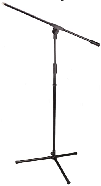 Tripod Boom Microphone Adjustable Floor Stand - Black