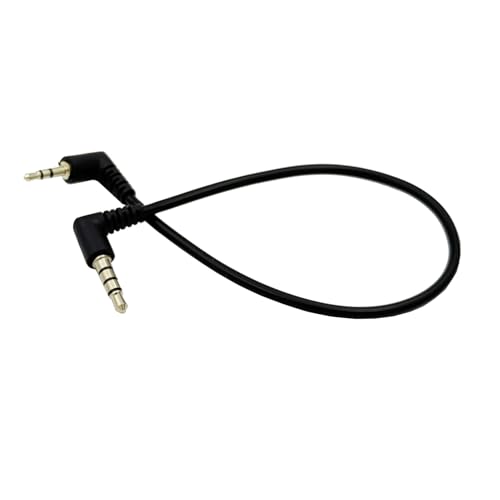 Seadream 2.5mm to 3.5mm Stereo Audio Cable 10inch, 3.5mm 4 Pole to 2.5mm 3 Pole Right Angle AUX Cable, Short Stereo Jack Connector, Black, 2-Pack