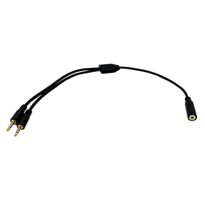 2.5mm Y Splitter Audio Cable, 2.5mm Female to Dual Male Aux Headset Headphone Audio Cable TRRS 4 Poles Stereo Adapter 2Pack, Black, 30CM