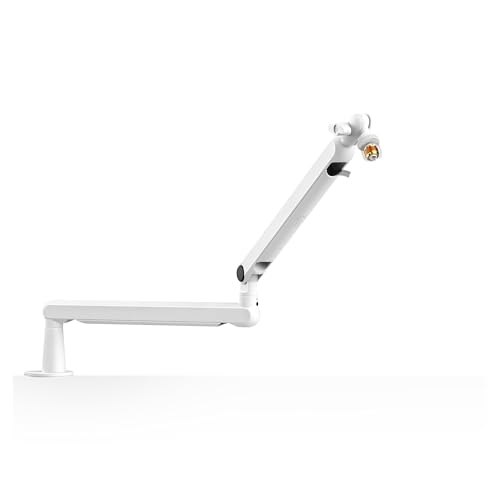 Adjustable Low-profile Arm Microphone Stand With Cable Managment/Desk Mount, Suspension Boom(WHITE) - color: WHITE