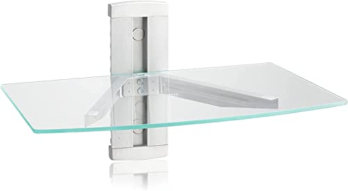 suptek Glass Floating Shelves, TV Wall Mount with Shelf for DVD Player / PS4 / Cable Boxes/Game Consoles/Sky Box/TV Accessories, Media Shelf, Flat Wall Mount Bracket, 1 Tier Shelf, Silver - color: Silver 1 Tier