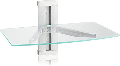 suptek Glass Floating Shelves, TV Wall Mount with Shelf for DVD Player / PS4 / Cable Boxes/Game Consoles/Sky Box/TV Accessories, Media Shelf, Flat Wall Mount Bracket, 1 Tier Shelf, Silver - color: Silver 1 Tier