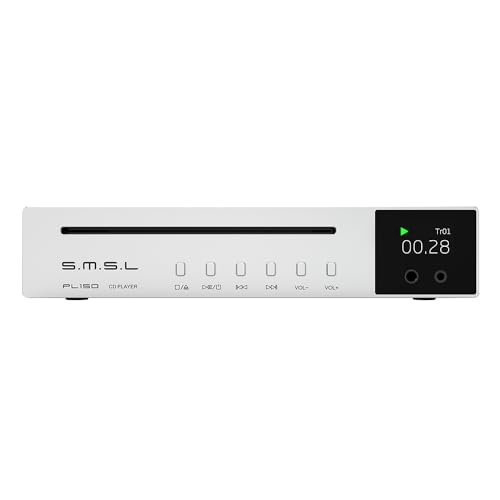 SMSL PL150 CD Player High Power CS43198 D/A chip, Standard/MQA-CD/HDCD CDs, with RCA/3.5mm & 4.4mm Headphone/Optical/Coaxial Output, for Vehicle/Laptop/TV/PC, CD Player Amp with Remote Control(Silver) - color: silver
