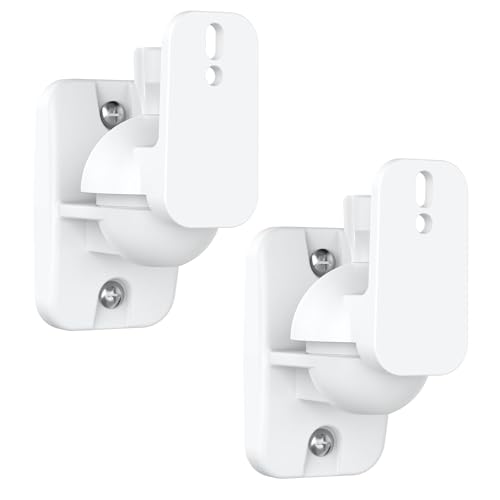 PlusAcc Speaker Wall Mount, Surround Speakers Brackets, 2 Pack, White | 20° Tilt & 80° Swivel, Adjustable Mounting Bookshelf Shelf for Home Theater, Hold up to 8 lbs - color: White, size: 2 Pack