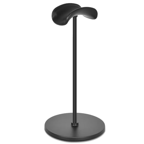 Headphone Stand, Curved Headset Stand with Aluminum Rod ABS Solid Base Gaming Headset Holder for Desk Headphone Accessories for Organization and Display, Black