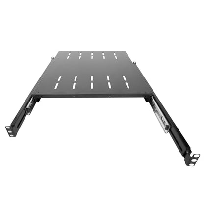GlobalRack 1U Sliding Shelf,23.75-34" Adjustable, Double-Sided, Soft-Close | 1U Sliding rack | rack drawer | Quiet steel ball bearing slides | Soft-close damping | Supports 240 lbs | Heavy-gauge steel - size: 550A