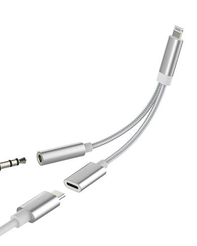 for IPhone Headphone Adapter for Apple AUX Jack(2in1)Audio Lightning to 3.5mm Charger Dongle Cable Cord Splitter Car Adaptor for IPad Wired Earphone Converter Dual Earbud Lighting AUXiliary Connector