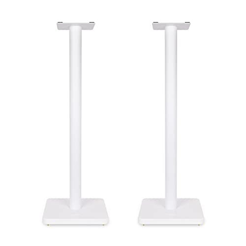 Fluance Floor Speaker Stands for Surround Sound and Bookshelf Speakers with Solid Construction, Adjustable Floor Spikes, Rubber Isolation Feet, Cable Management, Square Base - Matte White/Pair SS05SWH - style: Matte White - Square Base