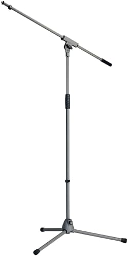 K&M Konig & Meyer 21060.500.87 Tripod Microphone Stand With Boom Arm | Clutch Height Adjustment | Soft-Touch Lock | Folding Leg Design | Zinc Die-Cast Base | German Made | Gray Powder Coated - color: Gray