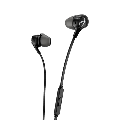 HyperX Cloud Earbuds II – 14mm Drivers, Four Eartips, Hard-Shell Carrying Case, Low-Profile 90° Plug, 3.5mm Plug, Built-in Microphone, Multi-Function Button, PC, Mobile, Nintendo Switch – Black - color: Black