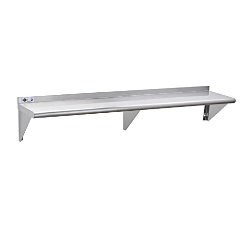 Profeeshaw NSF Stainless Steel Shelf 12''x60'', Commercial Wall Shelving | 315 lb, Wall Mounted Metal Shelves, with Backsplash and 3 Brackets, for Restaurant, Bar, Utility Room, Kitchen and Garage - size: 12"x60"