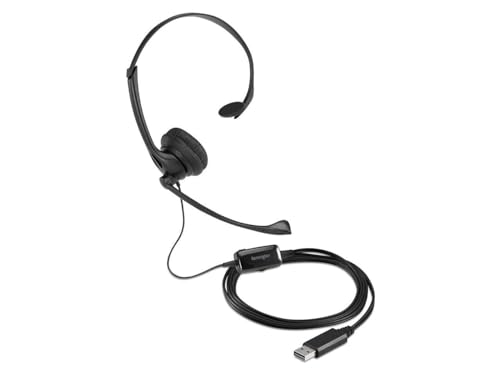 Kensington USB Mono Headset with Mic and Volume Control, Single Ear (Monaural) Headset with Boom Mic (K80100WW)