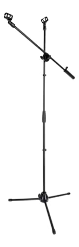 Rockville GIGSTAND DUAL V2 Dual Microphone Stand with Heavy Counterweight, Detachable 30" Boom Arm, Adjustable Height (33.5"-65"), Foldable Tripod Base, Includes 2 Mic Clips, Black | Includes 2 Mic Clips, Counter-Weight, Adjustable Height 33.5"-65", Steel