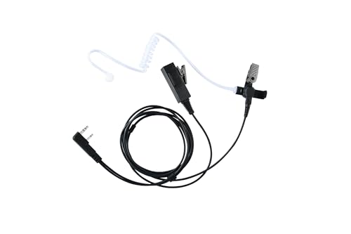Covert Acoustic Tube Earpiece - for 2 Way Radios,Big MIC and PTT Surveillance Kit Headset,2-pin Plug Output 2-Wire Eartips, Compatible with Kenwood Walkie Talkie