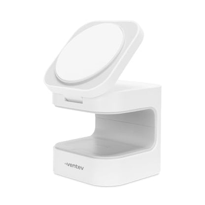 Ventev – 15W Qi2 MagSafe Wireless Charger Stand, 2-in-1 Charging Station for iPhone 16/16 Pro, 15/14/13, AirPods Pro | Fast Wireless Charger with Adjustable Stand, 5W Earbuds Pad, 30W Adapter – White