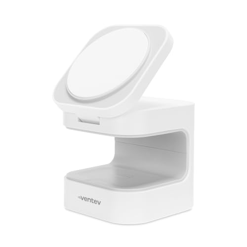 Ventev – 15W Qi2 MagSafe Wireless Charger Stand, 2-in-1 Charging Station for iPhone 16/16 Pro, 15/14/13, AirPods Pro | Fast Wireless Charger with Adjustable Stand, 5W Earbuds Pad, 30W Adapter – White