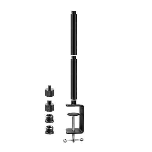 Heavy-Duty Table Microphone Clamp with 5/8-27 Male & 3/8-16 Female Thread and 1/4-20 Adapter (1PCS) + 6-Inch Mic Stand Extension Tubes (2PCS)