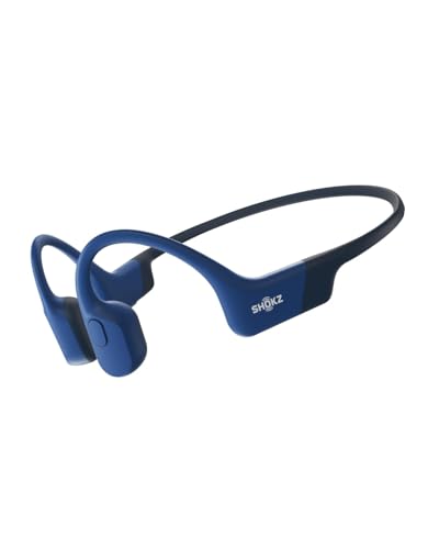 SHOKZ OpenRun Bone Conduction Bluetooth Headphones, Blue, USB-C Charging | Bundle with Sweat Headband；Open ear comfort; Lightweight & Secure fit; IP67 water resistance; 8H battery; Running/Cycling - color: Blue, size: Standard Size+USB-C Charging