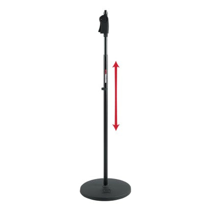 Gator Frameworks 12" Round Base Mic Stand, Height Adjustable (GFW-MIC-1201) | Adjust mic height smoothly with one hand while the weighted base and cable management keep your setup steady and clean. - style: 12" Weighted Base - Deluxe Height Adjust