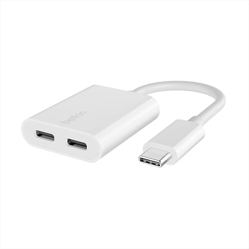 Belkin Rockstar USB-C Audio + Charge Adapter, 60W PD, White | Headphone jack plus USB-C charging pass-through, compatible with iPhone, iPad Pro, Galaxy, Pixel, OnePlus - color: White, size: USB-C, style: USB-C Audio + USB-C Charge