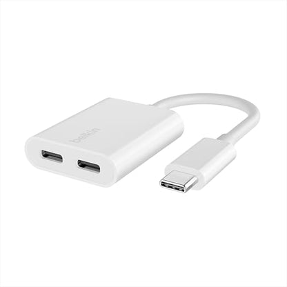 Belkin Rockstar USB-C Audio + Charge Adapter, 60W PD, White | Headphone jack plus USB-C charging pass-through, compatible with iPhone, iPad Pro, Galaxy, Pixel, OnePlus - color: White, size: USB-C, style: USB-C Audio + USB-C Charge