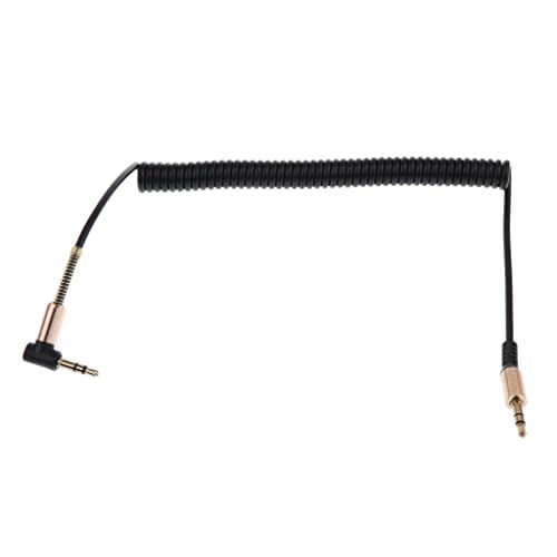 3.5mm Aux Cable Cord Coiled Headphone Cable 3.5mm Aux Extension Stereo Audio Cord Copper Right Angle Suitable for Portable Device Speaker, Black