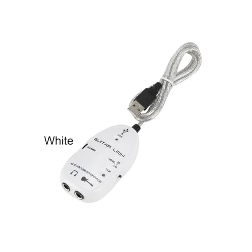 Walfront Guitar USB Audio Interface Adapter Recorder for PC with Stereo Headphone Output USB Powered for Monitoring with Active Monitor Speakers (White)
