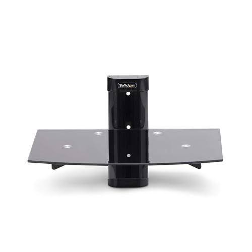 StarTech Floating Wall-Mounted AV Shelf, Tempered Glass Shelf | Adjustable Height Shelf For Under TV AV Equipment, 1B-WALL-MOUNT-SHELF - style: Single