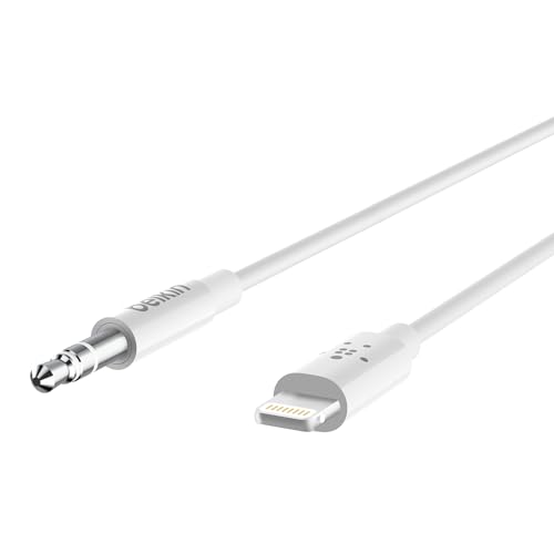 Belkin Lightning to 3.5mm Audio Cable, 6ft, White | Connects iPhone to wired headphones, speakers, or car stereo, MFi certified, aux input, travel-friendly - color: White, size: 6'