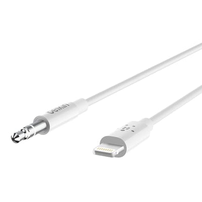 Belkin Lightning to 3.5mm Audio Cable, 6ft, White | Connects iPhone to wired headphones, speakers, or car stereo, MFi certified, aux input, travel-friendly - color: White, size: 6'