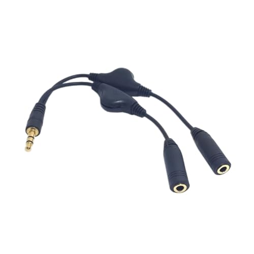 Headphone Splitter 3.5Mm Male to Double Female Headphone Headset Y Splitter Cable with Volumes Control Switches Headset Splitter for Pc, Black