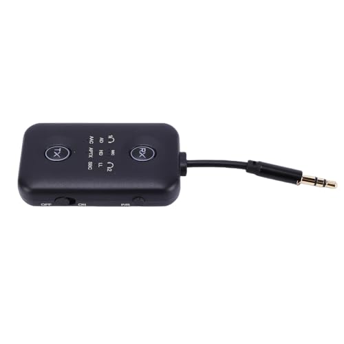 Jiawu Bluetooth Transmitter Receiver, Bluetooth 5.4 Ultra Low Latency Wireless Audio Adapter, Rotatable Audio Jack with Builtin 300mAh Battery USB Type C Charging 12m Range for