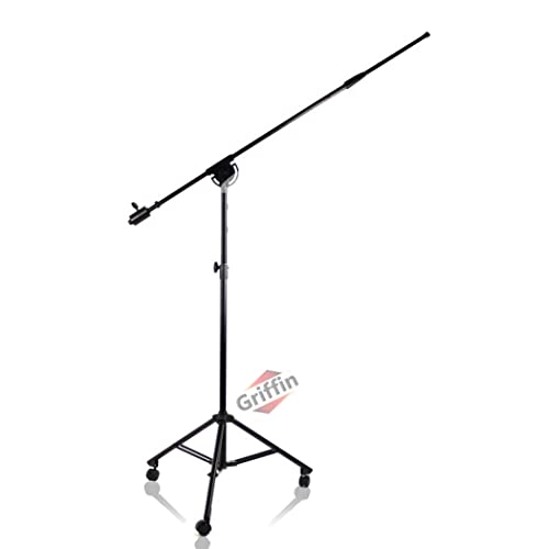 GRIFFIN 11FT Tall Rolling Mic Boom Stand (Extended XHeight Edition) with Telescopic Arm & Tripod Base – Studio Microphone Wheeled Stand for Overhead Drums, Choir, Vocal Recording - size: 1 Pack
