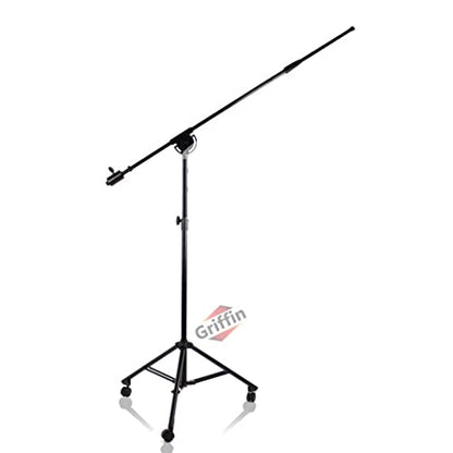 GRIFFIN 11FT Tall Rolling Mic Boom Stand (Extended XHeight Edition) with Telescopic Arm & Tripod Base – Studio Microphone Wheeled Stand for Overhead Drums, Choir, Vocal Recording - size: 1 Pack