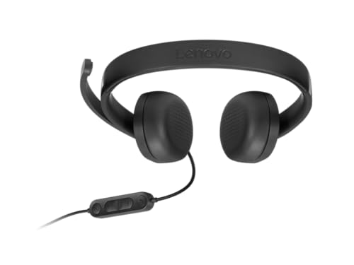 Lenovo USB-A Wired Stereo Headset for PC/Laptop, AI Noise Canceling via APP, 140g Lightweight, Replaceable Earcups, Double-Sided Boom Mic, in-line Controls with Mute for Call. Work with Teams/Zoom | Business communication and audio with USB-A connection,