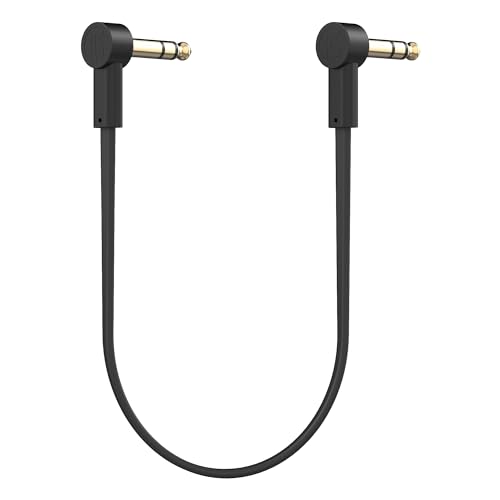 1/4" Stereo TRS Flat Patch Cables - 4" Ultra-Thin, Right Angle | Low Profile, Gold Plated, Braided Shielding, Maximize Pedalboard Space, Eliminate Noise, Connect Guitar Effects Pedals - size: 4 Inches