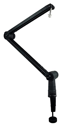 Rockville ROGAN STAND Pro Boom Arm Mic Stand with Fixed Mount, Desk Clamp | Built-in 6.5' XLR Cable, Aluminum, Foldable, No Springs, 5/8" Mic Threads, Safety Locking Pin, 38" Arm, Mic Clip Included