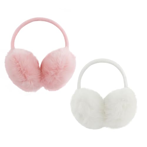 POXIMI Women Winter Earmuffs Girl Ski Adjustable Ear Covers for Kid Cute Bow Ear Warmer Outdoor Earmuff Fleece Lining - color: Z-white+pink