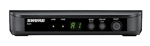 Shure BLX14 Wireless Instrument System J11 Band (596–620 MHz) – BLX4 Receiver, BLX1 Bodypack Transmitter & 1/4" Guitar Cable, Up to 14 Hr Battery, 300 ft Range | BLX4 Receiver, BLX1 Bodypack Transmitter and 1/4 Guitar Cable, Up to 14 Hr Battery, 300 ft Ra