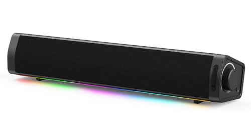 Computer Speakers for Desktop PC, RGB Gaming Soundbar with 3 Sound Modes | Desktop Monitor Speakers with Enhanced Bass, Headphone Jack, and USB-C/USB-A adapter for Windows, Mac, and PS5. Plug and Play