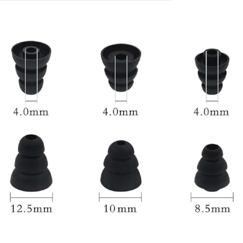 6 Pairs Triple Flange Ear Tips Triple Flange Earbud Replacement Tip Compatible with Most Earbuds Diameter 4mm - 5mm in-Ear Earphones, S/M/L(Black) 431B6P - color: Black